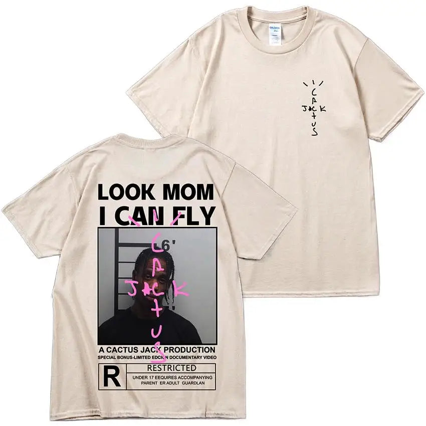 HOT SALE Cactus Jack T-Shirt High Quality Cotton Men Women LOOK MOM I CAN FLY Tee ASTROWORLD Hip Hop Short Sleeve Tshirts Tops